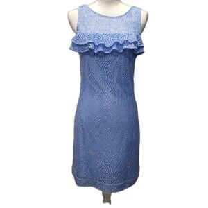 Lilly Pulitzer Janine Shift Dress  Blue Peri Flowing Leaf Lace Sizes Medium